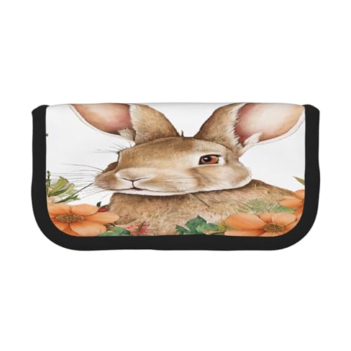 ZXMDZTSS Federmäppchen aus Segeltuch mit Hasen-Rosette – stilvolles zweifarbiges Design | Make-up- und Schreibwaren-Organizer für Schule, Reisen, Schwarz , Einheitsgröße, Reisetasche von ZXMDZTSS
