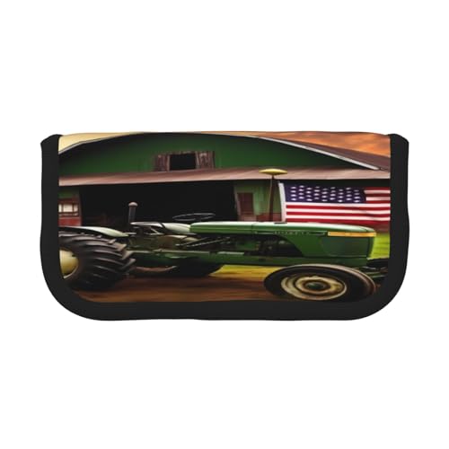 ZXMDZTSS Federmäppchen aus Segeltuch mit altem Traktor-Design, stilvolles zweifarbiges Design, Make-up- und Schreibwaren-Organizer für Schule, Reisen, Schwarz , Einheitsgröße, Reisetasche von ZXMDZTSS