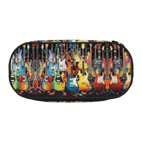 ZXMDZTSS Federmäppchen mit Gitarren-Aufdruck, großes Federmäppchen mit Fächern und Reißverschluss, Premium-Oxford-Stoff, für Schule, Büro, Reisen, Organizer für Studenten, Künstler, Schwarz von ZXMDZTSS