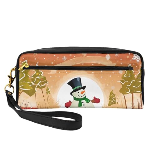 ZXMDZTSS Federmäppchen und Make-up-Tasche mit Weihnachts-Schneemann, personalisierbar, PU-Leder, kompakter Organizer für Studenten, Künstler, Reisen, Schwarz , Einheitsgröße, Lässiger Tagesrucksack von ZXMDZTSS
