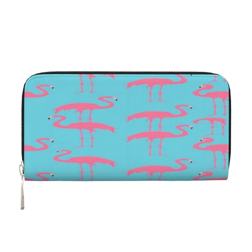 ZXMDZTSS Flamingo Damen-Geldbörse aus echtem Leder mit Reißverschluss und Handyfach, stilvolle Clutch-Geldbörse für den täglichen Gebrauch, Reisen und Geschenke (20,1 cm Handheld-Design), Schwarz , von ZXMDZTSS