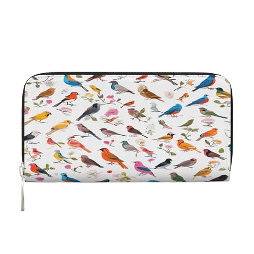 ZXMDZTSS Flowers Bunnies Birds – Echtes Leder Damen Geldbörse mit Reißverschluss und Handyfach – Stilvolle Clutch Geldbörse für den täglichen Gebrauch, Reisen & Geschenke (20,1 cm Handheld-Design), von ZXMDZTSS
