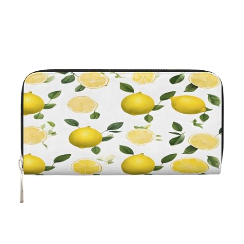 ZXMDZTSS Fresh Tropical Lemons – Echtes Leder Damen Geldbörse mit Reißverschluss und Handyfach – stilvolle Clutch-Geldbörse für den täglichen Gebrauch, Reisen & Geschenke (20,1 cm Handheld-Design), von ZXMDZTSS