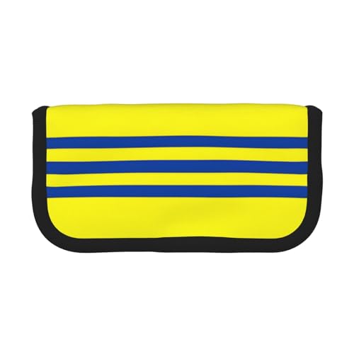 ZXMDZTSS Gelbe und blaue Streifen – Leinen-Federmäppchen – stilvolles zweifarbiges Design | Make-up- und Schreibwaren-Organizer für Schule, Reisen, Schwarz , Einheitsgröße, Reisetasche von ZXMDZTSS