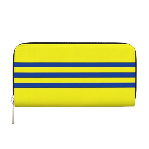 ZXMDZTSS Gelbe und blaue Streifen – echtes Leder Damen Geldbörse mit Reißverschluss und Handyfach – stilvolle Clutch-Geldbörse für den täglichen Gebrauch, Reisen und Geschenke (20,1 cm von ZXMDZTSS