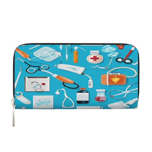 ZXMDZTSS Geldbörse mit Cartoon-Medizin-Motiv, echtes Leder, mit Reißverschluss, mit Handyfach, stilvolle Clutch-Geldbörse für den täglichen Gebrauch, Reisen und Geschenke (20,1 cm Handheld-Design), von ZXMDZTSS