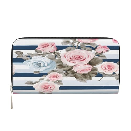 ZXMDZTSS Gestreifte Sukkulenten – Echtes Leder Damen Geldbörse mit Reißverschluss und Handyfach – stilvolle Clutch-Geldbörse für den täglichen Gebrauch, Reisen und Geschenke (20,1 cm Handheld-Design), von ZXMDZTSS