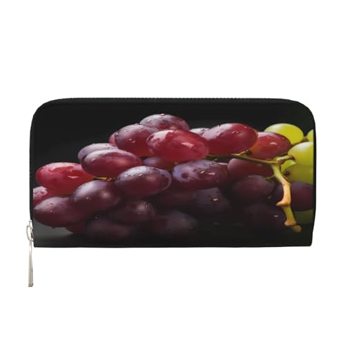 ZXMDZTSS Grape Damen-Geldbörse aus echtem Leder mit Reißverschluss und Handyfach, stilvolle Clutch-Geldbörse für den täglichen Gebrauch, Reisen und Geschenke (20,1 cm Handheld-Design), Schwarz , von ZXMDZTSS