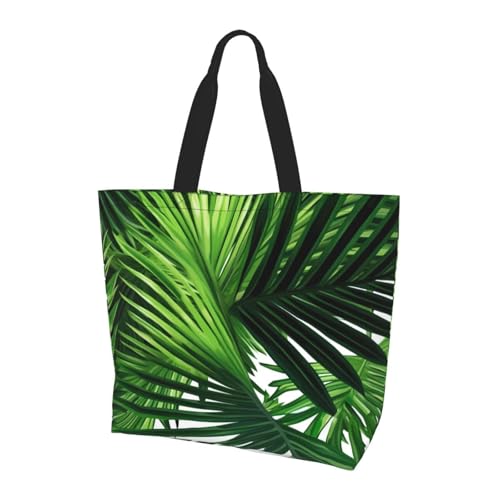 ZXMDZTSS Green Leaves of Palm Tree Tropical Plant Print Damen Große Tote Bag Wasserabweisend Leicht Für Einkaufen Arbeit Pendeln von ZXMDZTSS