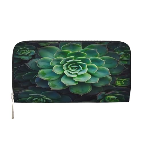 ZXMDZTSS Green Succulent Damen-Geldbörse aus echtem Leder mit Reißverschluss und Handyfach, stilvolle Clutch-Geldbörse für den täglichen Gebrauch, Reisen und Geschenke (20,1 cm Handheld-Design), von ZXMDZTSS