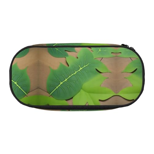 ZXMDZTSS Großes Federmäppchen mit Blättermotiv, mit Fächern und Reißverschluss, Premium-Oxford-Stoff, für Schule, Büro, Reisen, Organizer für Studenten, Künstler, Schwarz , Einheitsgröße von ZXMDZTSS