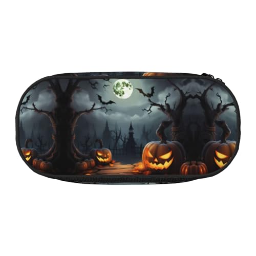 ZXMDZTSS Großes Federmäppchen mit Halloween-Motiv, Motiv: Mond und Fledermaus, Kürbis, mit Fächern und Reißverschluss, Premium-Oxford-Stoff, für Schule, Büro, Reisen, Organizer für Studenten, Künstler von ZXMDZTSS