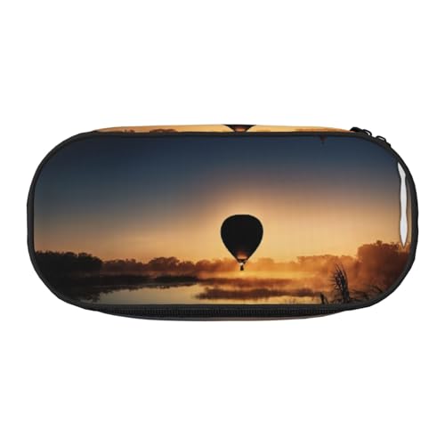 ZXMDZTSS Großes Federmäppchen mit Heißluftballon und Sonnenuntergang-Druck, mit Fächern und Reißverschluss, Premium-Oxford-Stoff, für Schule, Büro, Reisen, Organizer für Studenten, Künstler, Schwarz von ZXMDZTSS