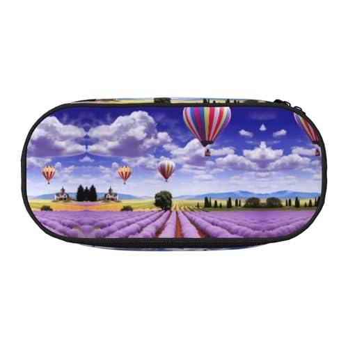 ZXMDZTSS Großes Federmäppchen mit Lavendel-Heißluftballon-Druck, mit Fächern und Reißverschluss, Premium-Oxford-Stoff, für Schule, Büro, Reisen, Organizer für Studenten, Künstler, Schwarz von ZXMDZTSS