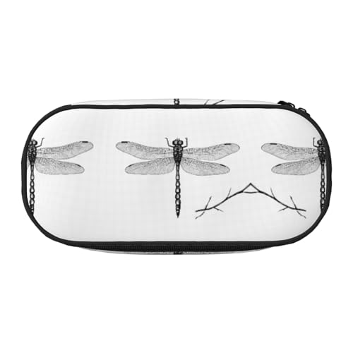 ZXMDZTSS Großes Federmäppchen mit Libellen-Motiv, mit Fächern und Reißverschluss, Premium-Oxford-Stoff, für Schule, Büro, Reisen, Organizer für Studenten, Künstler, Schwarz , Einheitsgröße von ZXMDZTSS