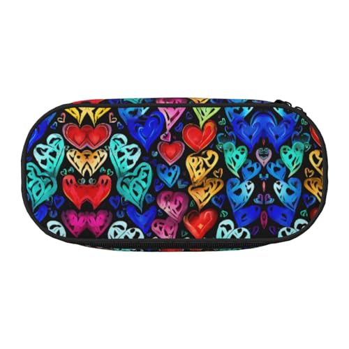 ZXMDZTSS Großes Federmäppchen mit Regenbogen-Herzen, mit Fächern und Reißverschluss, Premium-Oxford-Stoff, für Schule, Büro, Reisen, Organizer für Studenten, Künstler, Schwarz , Einheitsgröße von ZXMDZTSS