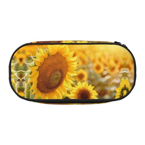ZXMDZTSS Großes Federmäppchen mit Sonnenblumen-Motiv, mit Fächern und Reißverschluss, Premium-Oxford-Stoff, für Schule, Büro, Reisen, Organizer für Studenten, Künstler, Schwarz , Einheitsgröße von ZXMDZTSS