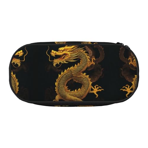 ZXMDZTSS Großes Federmäppchen mit chinesischem goldgelbem Drachenmotiv, mit Fächern und Reißverschluss, Premium-Oxford-Stoff, für Schule, Büro, Reisen, Organizer für Studenten, Künstler, Schwarz von ZXMDZTSS