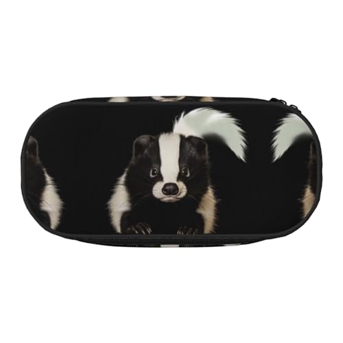 ZXMDZTSS Großes Federmäppchen mit niedlichem Stinktiermotiv, mit Fächern und Reißverschluss, Premium-Oxford-Stoff, für Schule, Büro, Reisen, Organizer für Studenten, Künstler, Schwarz , Einheitsgröße von ZXMDZTSS