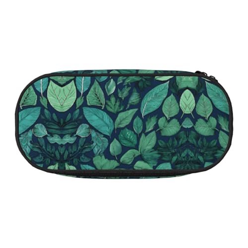 ZXMDZTSS Großes Federmäppchen mit tropischen Palmenblättern, mit Fächern und Reißverschluss, Premium-Oxford-Stoff, für Schule, Büro, Reisen, Organizer für Studenten, Künstler, Schwarz , Einheitsgröße von ZXMDZTSS