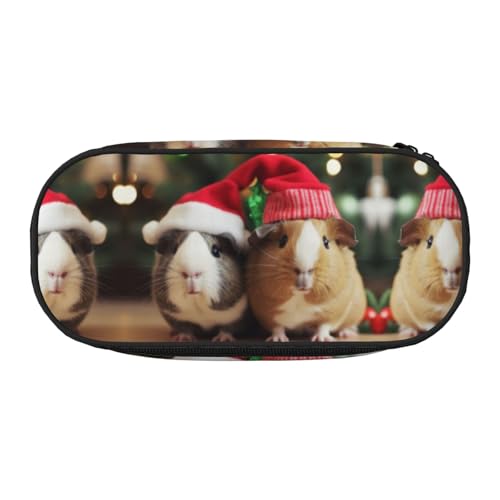 ZXMDZTSS Großes Federmäppchen mit weihnachtlichem Meerschweinchen-Aufdruck, mit Fächern und Reißverschluss, Premium-Oxford-Stoff, für Schule, Büro, Reisen, Organizer für Studenten, Künstler, Schwarz von ZXMDZTSS