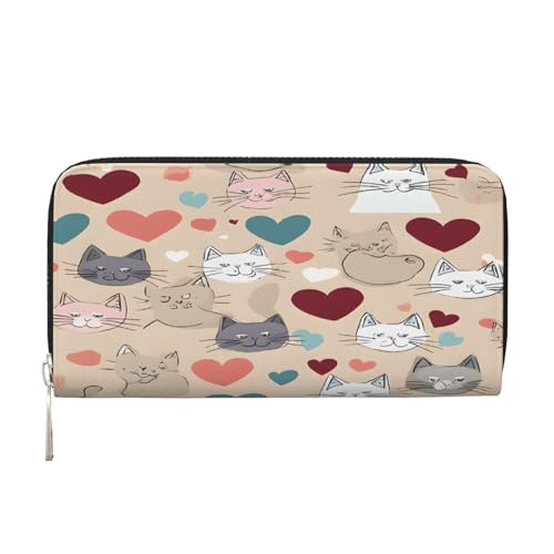 ZXMDZTSS Happy Walking Kitty Damen-Geldbörse aus echtem Leder mit Reißverschluss und Handyfach, stilvolle Clutch-Geldbörse für den täglichen Gebrauch, Reisen und Geschenke (20,1 cm Handheld-Design), von ZXMDZTSS