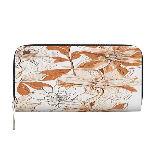 ZXMDZTSS Hibiscus Flowers – Echtes Leder Damen Geldbörse mit Reißverschluss und Handyfach – Stilvolle Clutch Geldbörse für den täglichen Gebrauch, Reisen & Geschenke (20,1 cm Handheld-Design), Schwarz von ZXMDZTSS