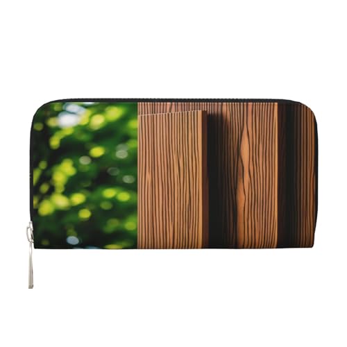 ZXMDZTSS Holzwandtür – Echtes Leder Damen Geldbörse mit Reißverschluss und Handyfach – stilvolle Clutch-Geldbörse für den täglichen Gebrauch, Reisen und Geschenke (20,1 cm Handheld-Design), Schwarz , von ZXMDZTSS