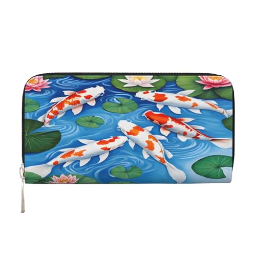 ZXMDZTSS Japanese Fish – Echtes Leder Damen Geldbörse mit Reißverschluss und Handyfach – stilvolle Clutch-Geldbörse für den täglichen Gebrauch, Reisen und Geschenke (20,1 cm Handheld-Design), Schwarz von ZXMDZTSS