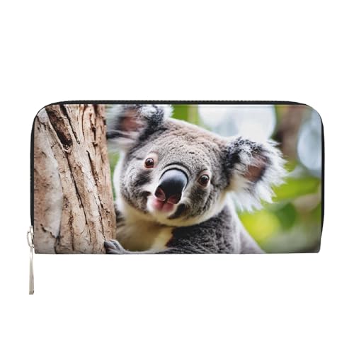 ZXMDZTSS Koala Damen-Geldbörse aus echtem Leder mit Reißverschluss und Handyfach, stilvolle Clutch-Geldbörse für den täglichen Gebrauch, Reisen und Geschenke (20,1 cm Handheld-Design), Schwarz , von ZXMDZTSS