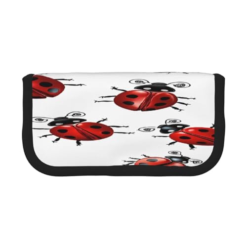 ZXMDZTSS Kunst-Marienkäfer-Druck – Leinen-Federmäppchen – stilvolles zweifarbiges Design | Make-up- und Schreibwaren-Organizer für Schule, Reisen, Schwarz , Einheitsgröße, Reisetasche von ZXMDZTSS