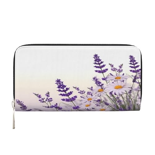 ZXMDZTSS Lavendelblüte – Echtes Leder Damen Geldbörse mit Reißverschluss und Handyfach – stilvolle Clutch-Geldbörse für den täglichen Gebrauch, Reisen & Geschenke (20,1 cm Handheld-Design), Schwarz , von ZXMDZTSS