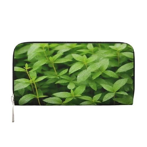 ZXMDZTSS Leaf with Rain – Echtes Leder Damen Geldbörse mit Reißverschluss und Handyfach – stilvolle Clutch-Geldbörse für den täglichen Gebrauch, Reisen & Geschenke (20,1 cm Handheld-Design), Schwarz , von ZXMDZTSS