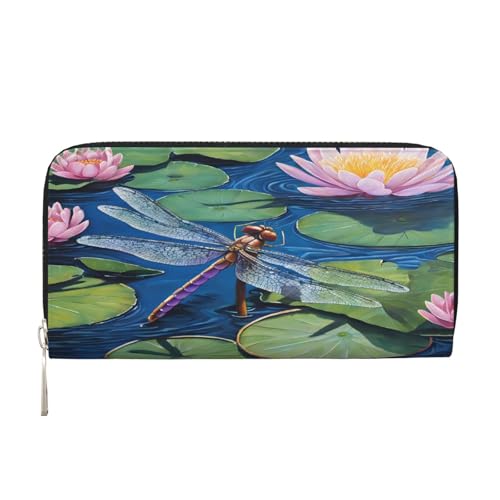 ZXMDZTSS Libellenmalerei – Echtes Leder Damen Geldbörse mit Reißverschluss und Handyfach – stilvolle Clutch-Geldbörse für den täglichen Gebrauch, Reisen und Geschenke (20,1 cm Handheld-Design), von ZXMDZTSS