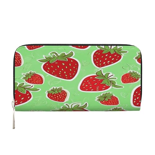 ZXMDZTSS Lovely Strawberry Damen-Geldbörse aus echtem Leder mit Reißverschluss und Handyfach, stilvolle Clutch-Geldbörse für den täglichen Gebrauch, Reisen und Geschenke (20,1 cm Handheld-Design), von ZXMDZTSS