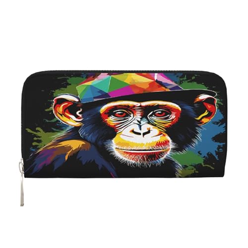 ZXMDZTSS Monkey Damen-Geldbörse aus echtem Leder mit Reißverschluss und Handyfach, stilvolle Clutch-Geldbörse für den täglichen Gebrauch, Reisen und Geschenke (20,1 cm Handheld-Design), Schwarz , von ZXMDZTSS