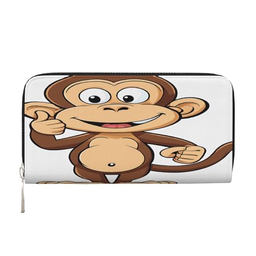 ZXMDZTSS Monkey Printed Damen-Geldbörse aus echtem Leder mit Reißverschluss und Handyfach, stilvolle Clutch-Geldbörse für den täglichen Gebrauch, Reisen und Geschenke (20,1 cm Handheld-Design), von ZXMDZTSS