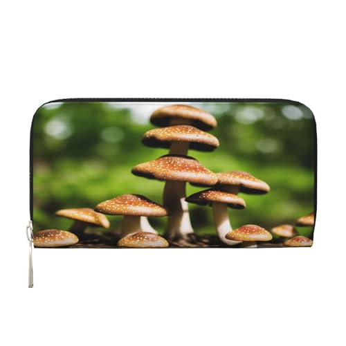 ZXMDZTSS Mushroom Damen-Geldbörse aus echtem Leder mit Reißverschluss und Handyfach, stilvolle Clutch-Geldbörse für den täglichen Gebrauch, Reisen und Geschenke (20,1 cm Handheld-Design), Schwarz , von ZXMDZTSS