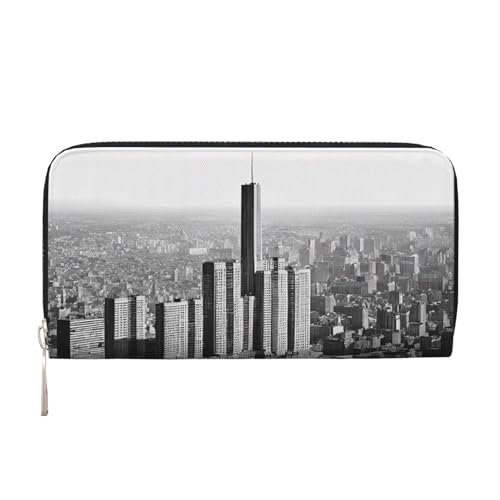 ZXMDZTSS New York Damen-Geldbörse aus echtem Leder, mit Reißverschluss, mit Handyfach, stilvolle Clutch-Geldbörse für den täglichen Gebrauch, Reisen und Geschenke (20,1 cm Handheld-Design) Schwarz und von ZXMDZTSS