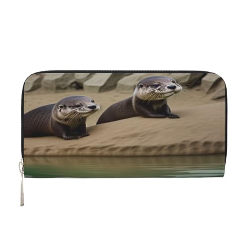 ZXMDZTSS Otter Damen-Geldbörse aus echtem Leder mit Reißverschluss und Handyfach, stilvolle Clutch-Geldbörse für den täglichen Gebrauch, Reisen und Geschenke (20,1 cm Handheld-Design), Schwarz , von ZXMDZTSS