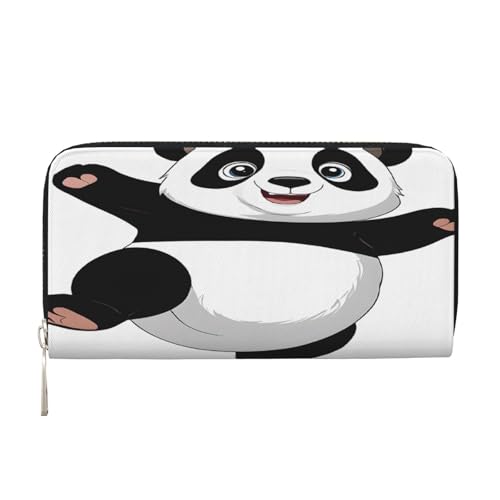 ZXMDZTSS Panda-Aufdruck, echtes Leder, Damen-Geldbörse mit Reißverschluss, mit Handyfach, stilvolle Clutch-Geldbörse für den täglichen Gebrauch, Reisen und Geschenke (20,1 cm Handheld-Design), Schwarz von ZXMDZTSS