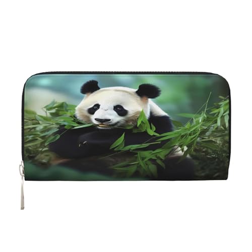 ZXMDZTSS Panda Damen-Geldbörse aus echtem Leder mit Reißverschluss und Handyfach, stilvolle Clutch-Geldbörse für den täglichen Gebrauch, Reisen und Geschenke (20,1 cm Handheld-Design), Schwarz , von ZXMDZTSS