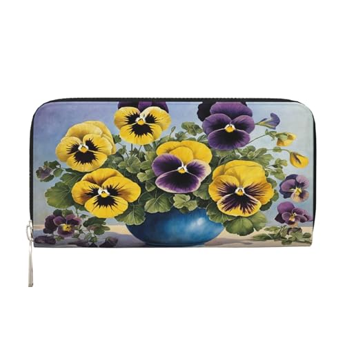 ZXMDZTSS Pansy Perfection Damen-Geldbörse aus echtem Leder mit Reißverschluss und Handyfach, stilvolle Clutch-Geldbörse für den täglichen Gebrauch, Reisen und Geschenke (20,1 cm Handheld-Design), von ZXMDZTSS