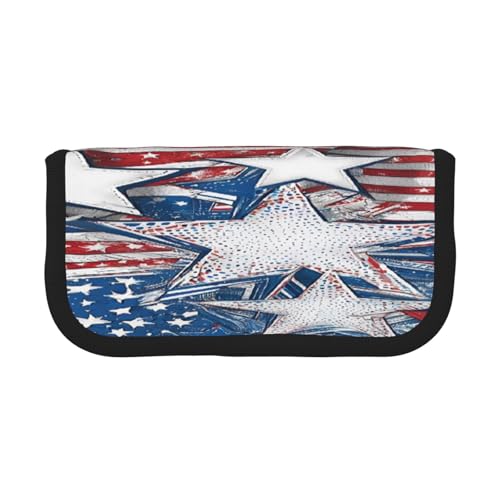 ZXMDZTSS Patriotic Stars Strips Independence Day – Leinen-Federmäppchen – stilvolles zweifarbiges Design | Make-up- und Schreibwaren-Organizer für Schule, Reisen, Schwarz , Einheitsgröße, Reisetasche von ZXMDZTSS