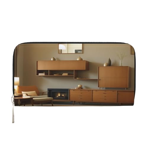 ZXMDZTSS Print Home Cabinet Damen-Geldbörse aus echtem Leder mit Reißverschluss und Handyfach, stilvolle Clutch-Geldbörse für den täglichen Gebrauch, Reisen und Geschenke (20,1 cm Handheld-Design), von ZXMDZTSS