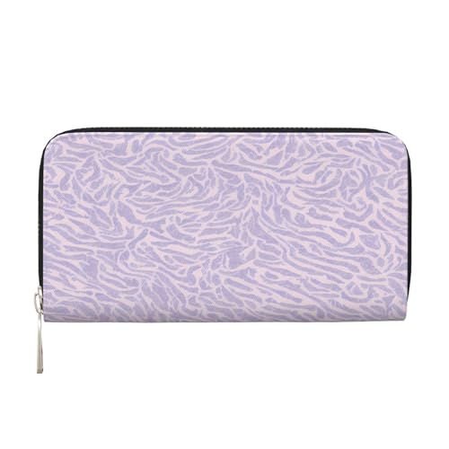 ZXMDZTSS Purple Leaf Printed Pattern - Echtes Leder Damen Geldbörse mit Reißverschluss und Handytasche - Stilvolle Clutch Geldbörse für den täglichen Gebrauch, Reisen & Geschenke (20,1 cm von ZXMDZTSS