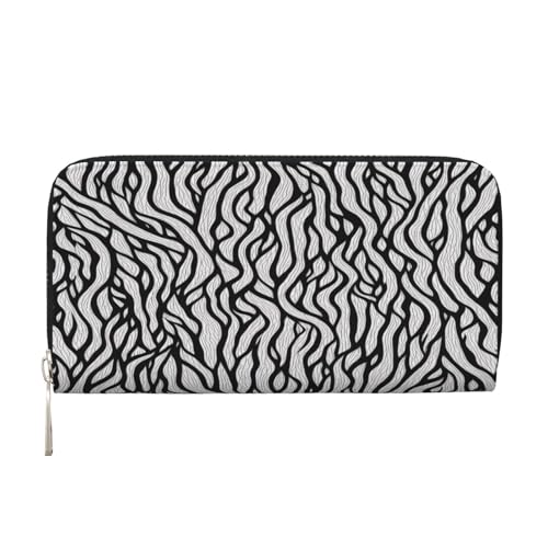 ZXMDZTSS Schwarz-weißes Textur-Druckmuster – echtes Leder Damen Geldbörse mit Reißverschluss und Handyfach – stilvolle Clutch-Geldbörse für den täglichen Gebrauch, Reisen und Geschenke (20,1 cm von ZXMDZTSS