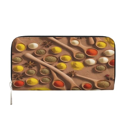 ZXMDZTSS Seasonings Print Patterns Damen-Geldbörse aus echtem Leder mit Reißverschluss und Handyfach, stilvolle Clutch-Geldbörse für den täglichen Gebrauch, Reisen und Geschenke (20,1 cm von ZXMDZTSS