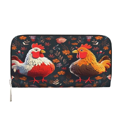 ZXMDZTSS Süße Hahn-Hühner – Damen-Geldbörse mit Reißverschluss und Handyfach – stilvolle Clutch-Geldbörse für den täglichen Gebrauch, Reisen und Geschenke (20,1 cm Handheld-Design), Schwarz , von ZXMDZTSS