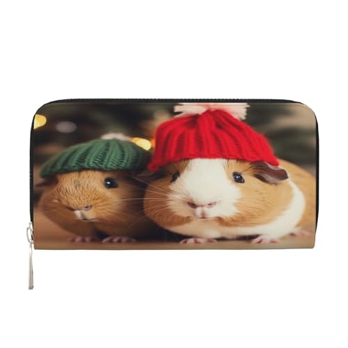 ZXMDZTSS Süße Meerschweinchen mit Hut – Echtes Leder Damen Geldbörse mit Reißverschluss und Handyfach – stilvolle Clutch für den täglichen Gebrauch, Reisen und Geschenke (20,1 cm Handheld-Design), von ZXMDZTSS